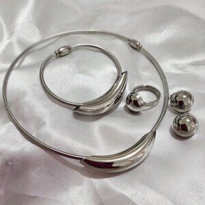 Women's 18K GP Stainless Steel Silver Necklaces Jewelry Set